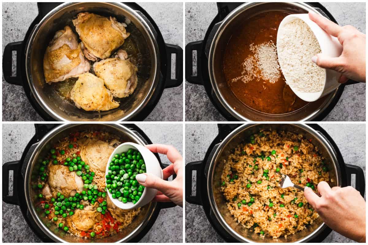 Learn how to make Instant Pot Arroz con Pollo by steaming juicy chicken thighs and discarding the rice and other ingredients for a delicious and hearty meal ready in 30 minutes!