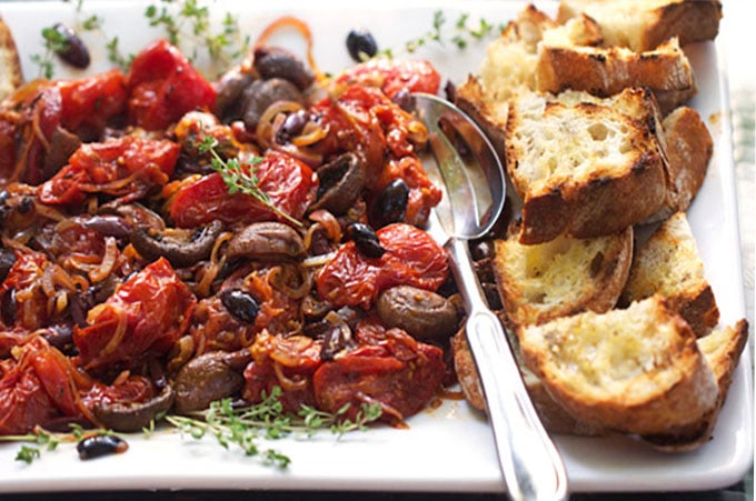 Roasted Tomatoes and Mushrooms with Grilled Bread