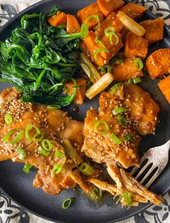 Korean Style Sheet Pan Chicken Thighs with Sweet Potatoes