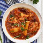 Greek Chicken Stew with Potatoes, Olives and Cinnamon Tomato Sauce
