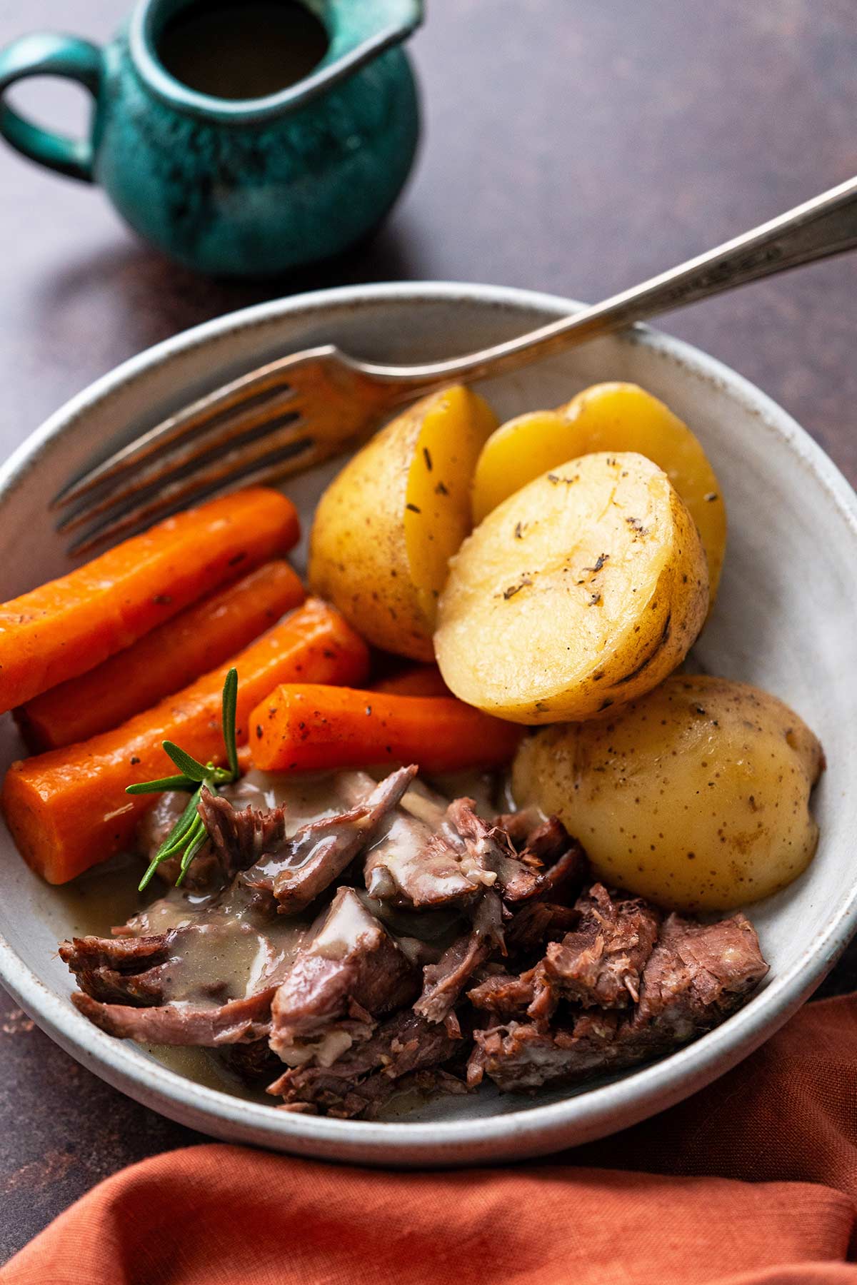 one pot yankee pot roast meal with vegetables and gravy
