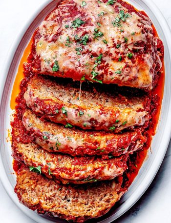 Italian Meatloaf with cheese on serving platter