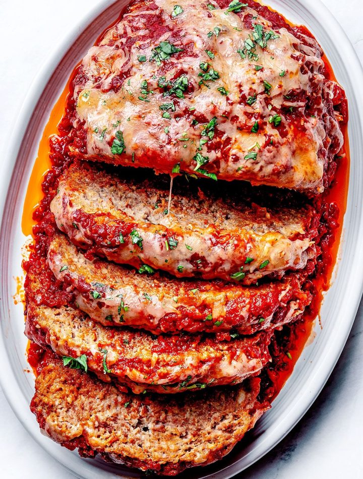 Italian Meatloaf with cheese on serving platter