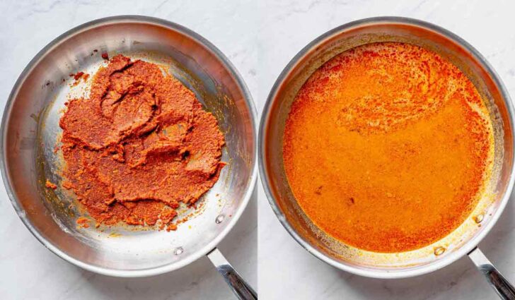 Thai Red Curry cooking in a skillet
