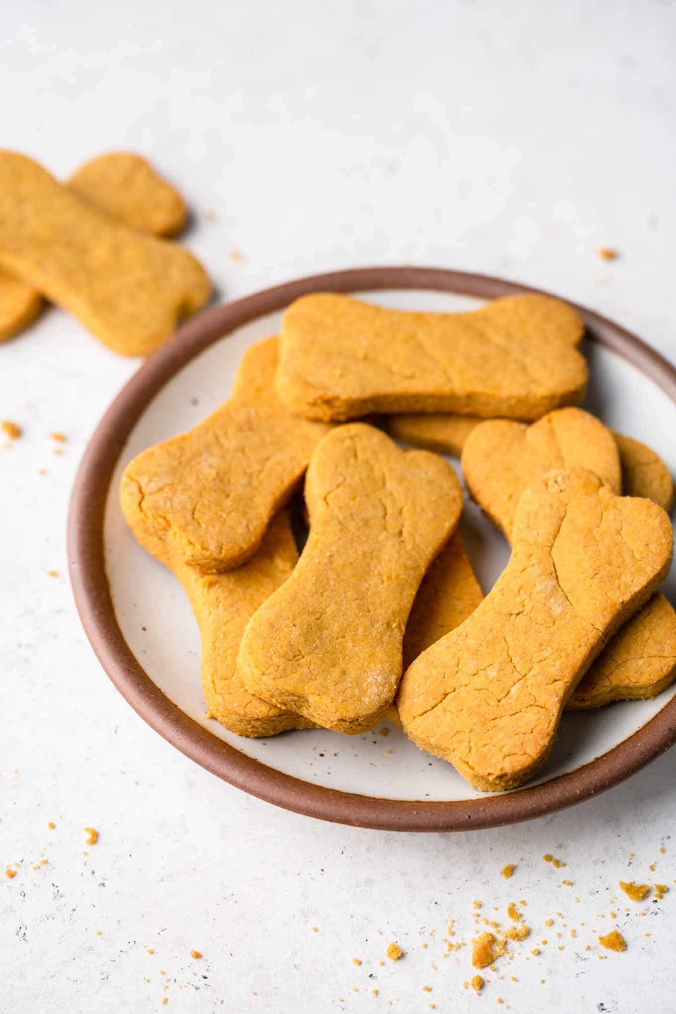 Homemade peanut butter pumpkin dog treats in a bowl